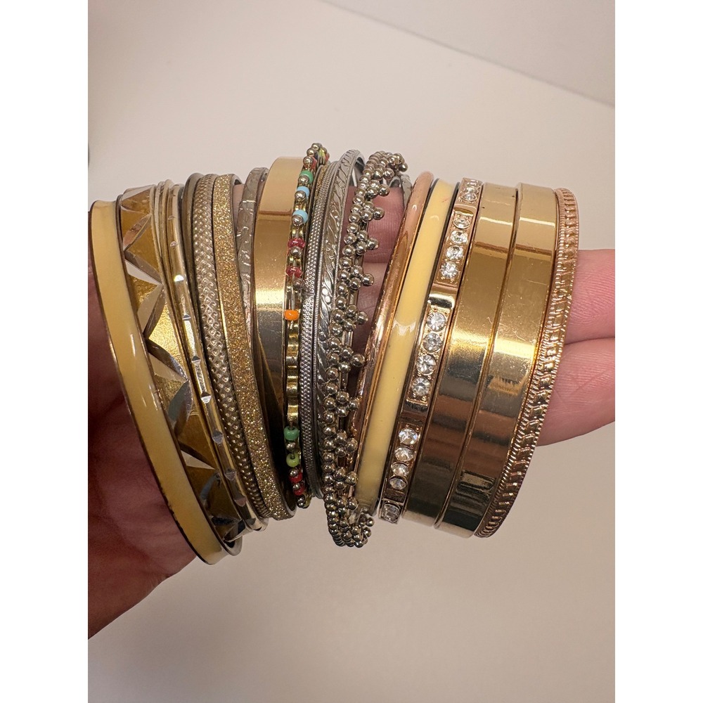 Mixed Bangle Bracelet Lot 22pc Gold Silver Rose Gold Rhinestone Beaded